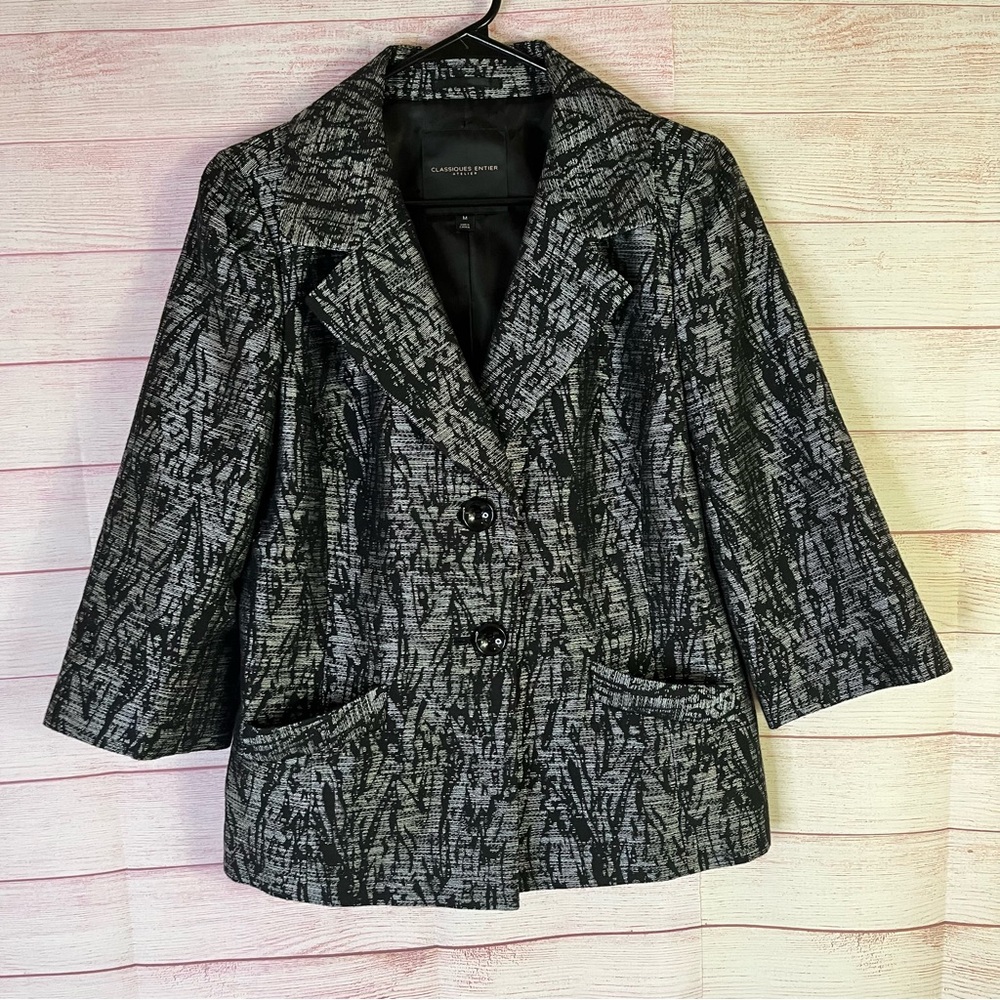 Classiques Entier Atelier Black Silver Collared 3/4‎ Sleeves Blazer Size Medium